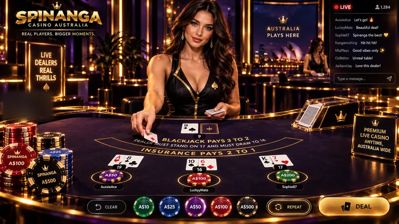 Live blackjack dealer at a Spinanga live casino table